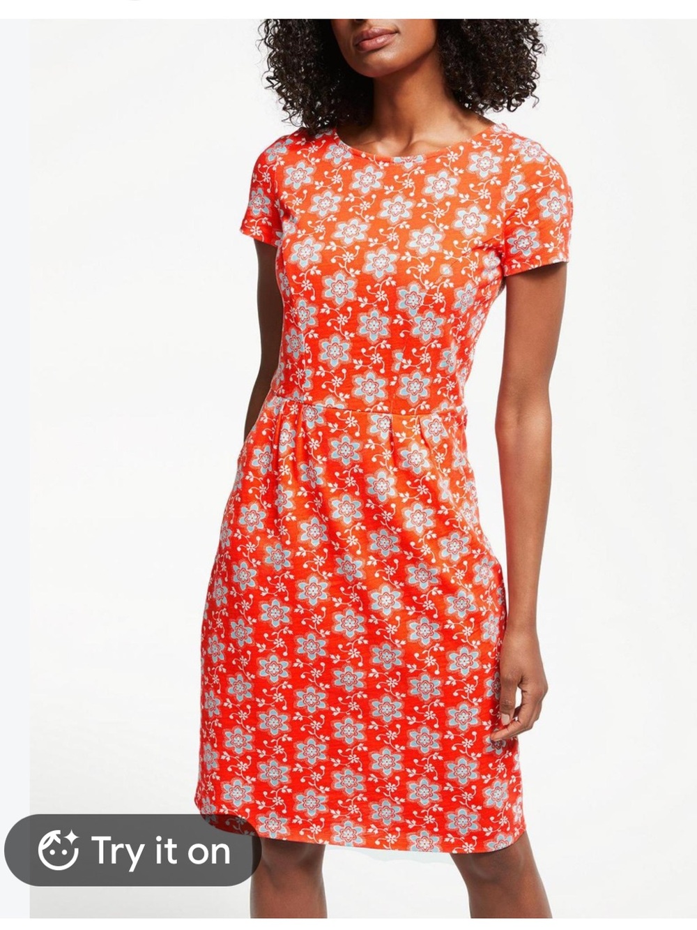 Boden Phoebe Jersey Bright Coral Floral Short-Sleeve Midi Dress, size 12